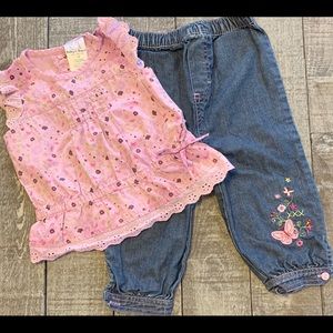 Baby’s Own Flower Eyelet Jean Set